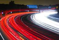 Light streaks from cars at night.