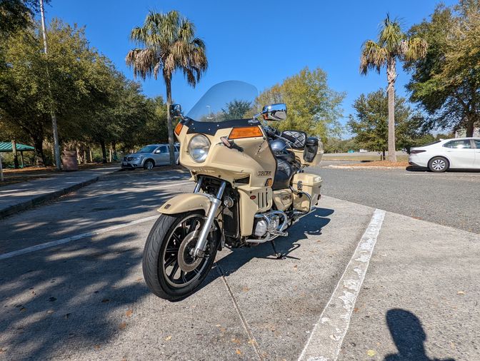 Image: 1983 GL1100i parked at an I-10 rest area.