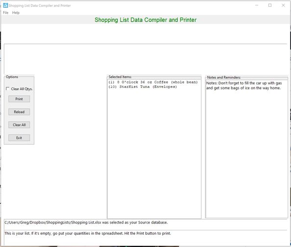 A tkinter interface in Windows for a Python 3 application. Image: The Shopping List.