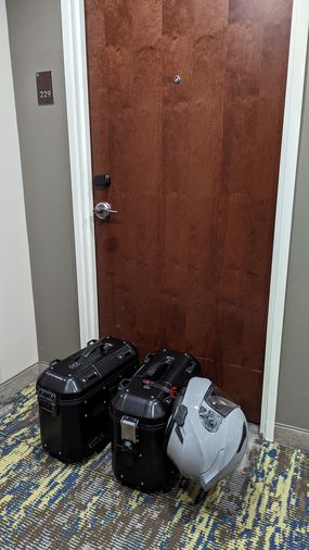 Image: Detached side cases at hotel.